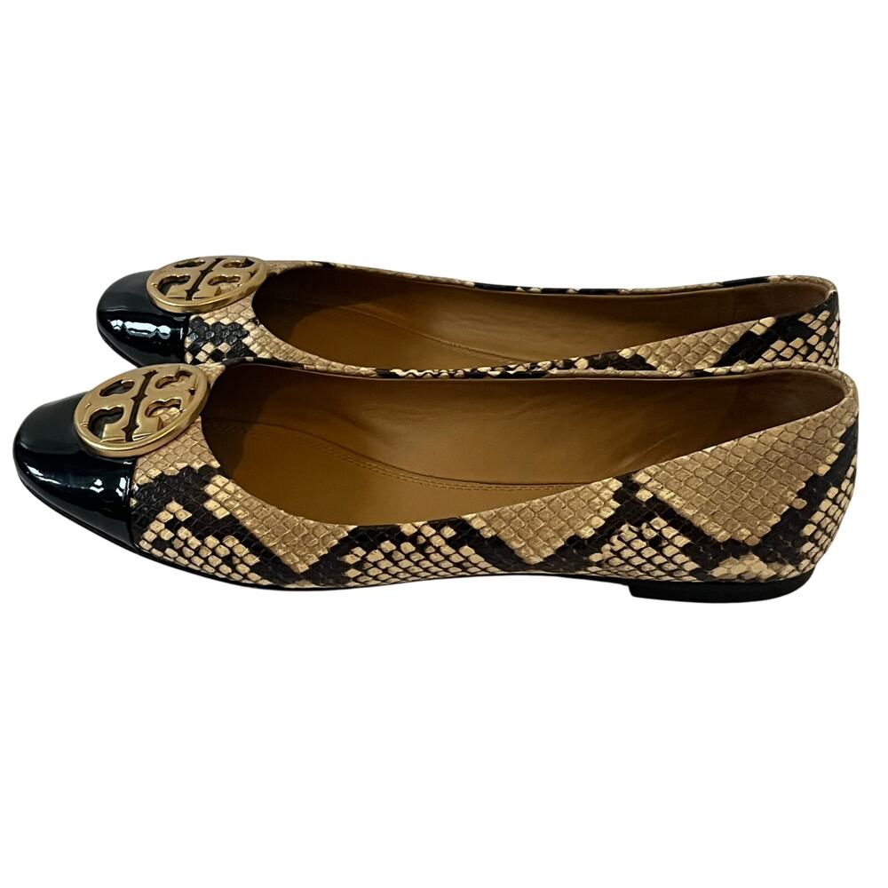 Tory Burch Chelsea Snake Printed Leather Cap Toe Ballet Flats Size 9.5 - Picture 2 of 8